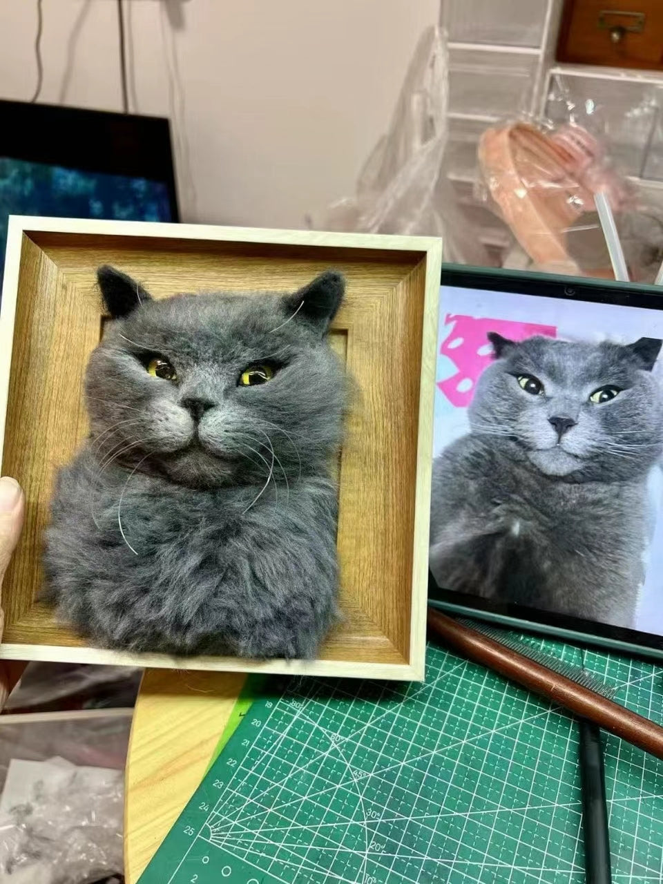 3D Pet Memorial Photo Frame-Simulated Fur-Custom Size